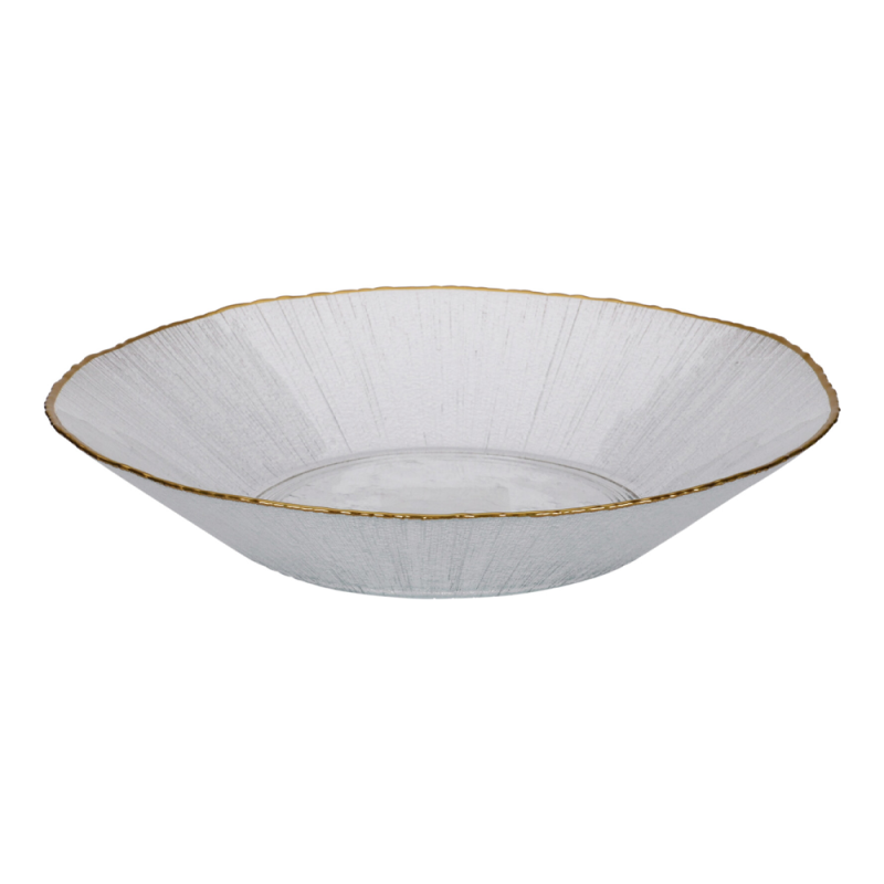 FUENTE VIDRIO BORDE DORADO 30CM KPM