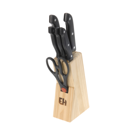 JUEGO DE CUCHILLOS EN BASE MADERA 7PZS K