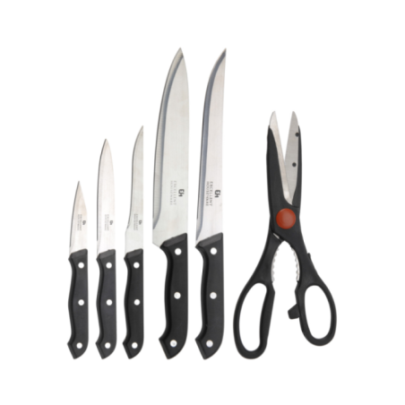 JUEGO DE CUCHILLOS EN BASE MADERA 7PZS K