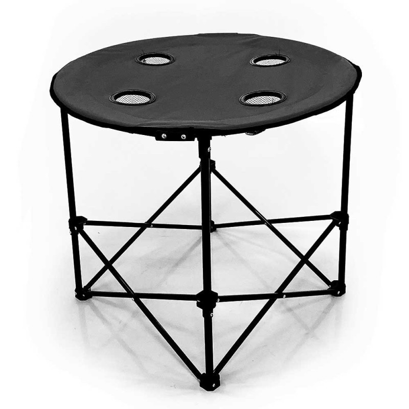 MESA CAMPING PLEGABLE CON PORTAVASOS COLOR NEGRO