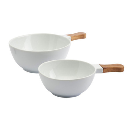 SET 2 BOLS DE CERAMICA CON MANGO DE MADERA