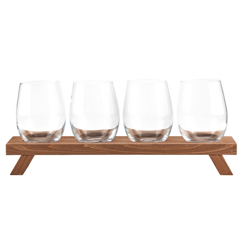 SET DE VASOS PARA VINO CON BASE MADERA