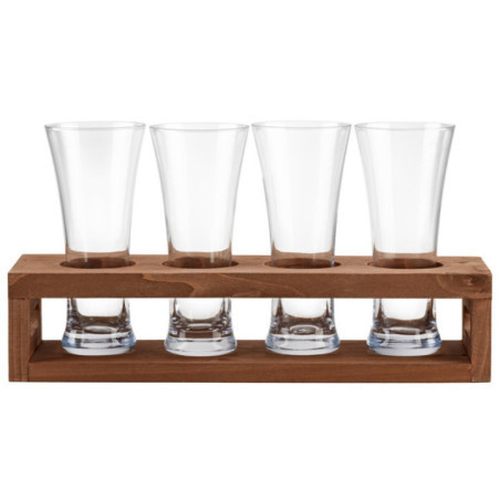 SET DE VASOS PARA CERVEZA CON BASE DE MADERA