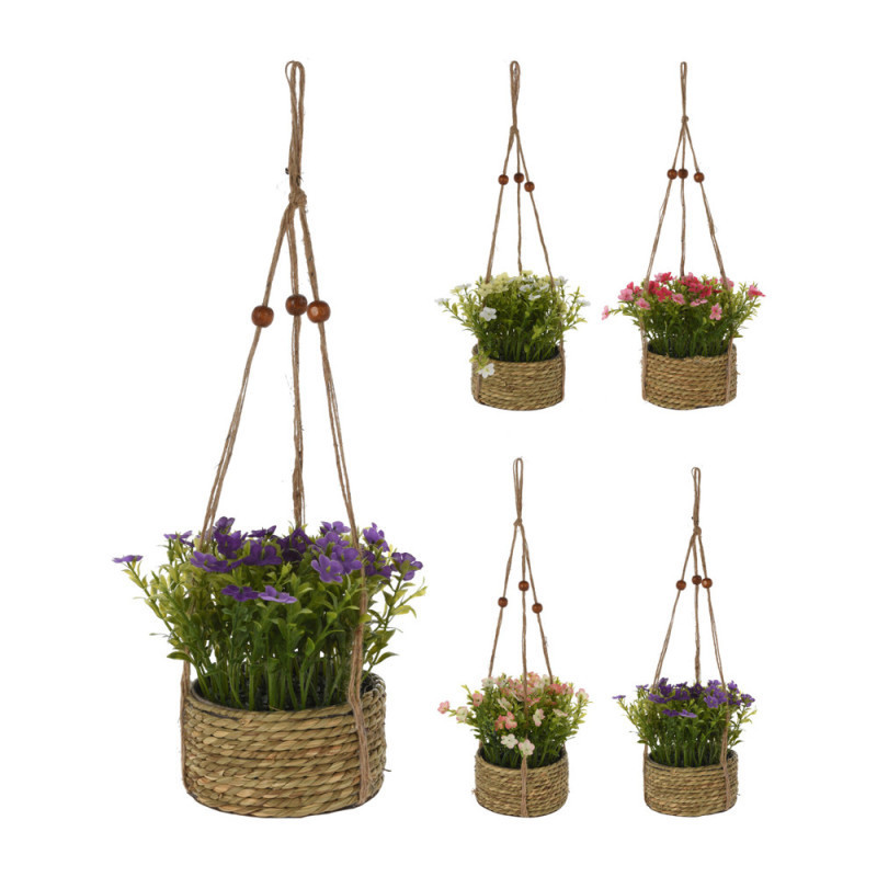 FLORES ARTIFICIALES EN CESTA COLGANTE